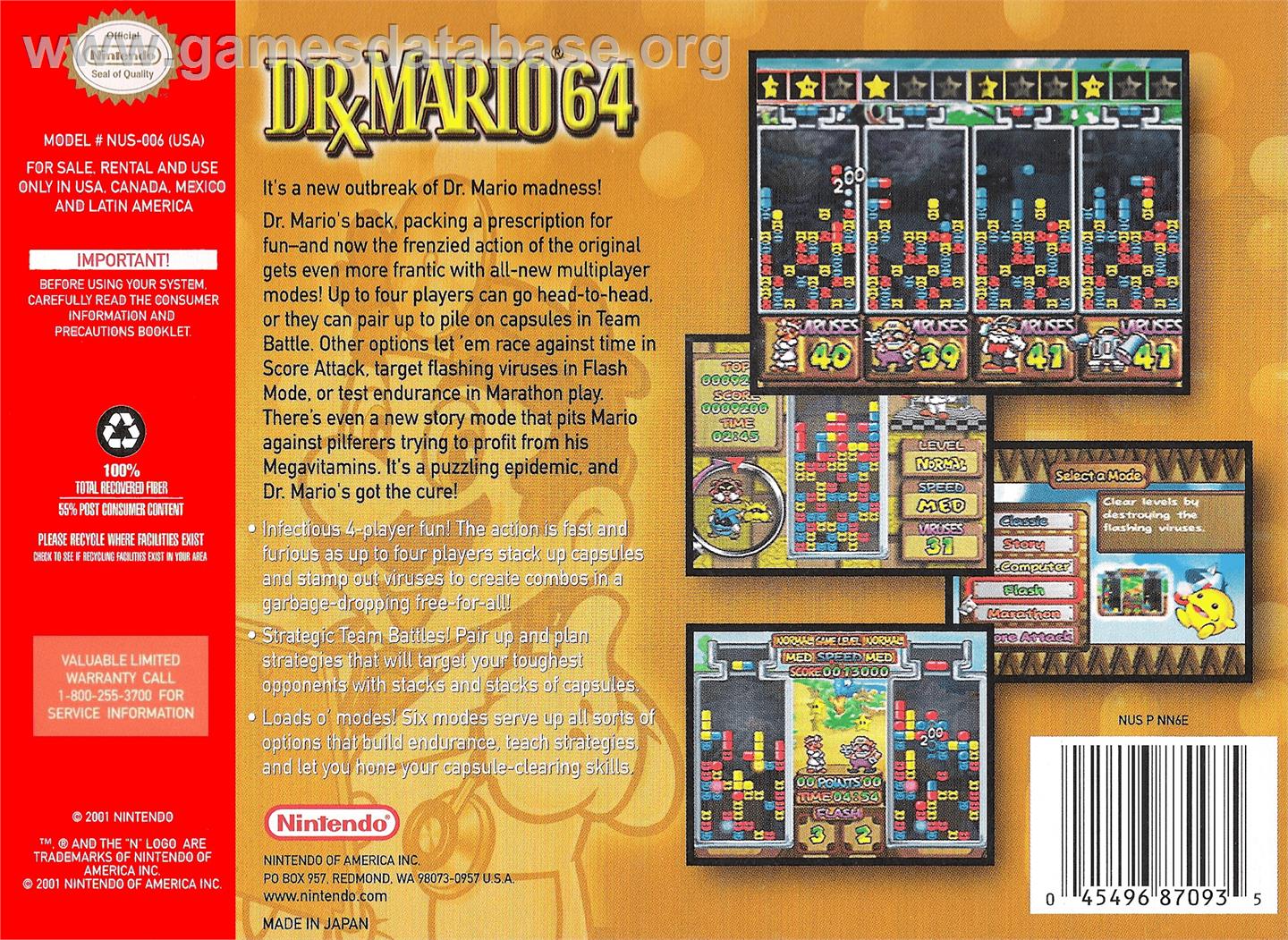 Dr. Mario 64 - Nintendo N64 - Artwork - Box Back