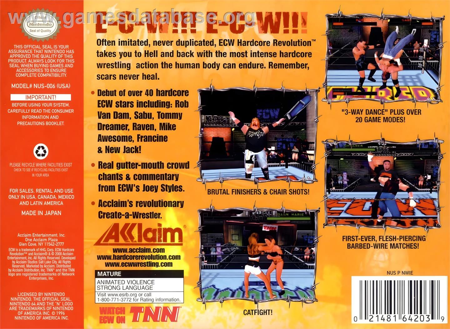 Ecw Hardcore Revolution - Nintendo N64 - Artwork - Box Back