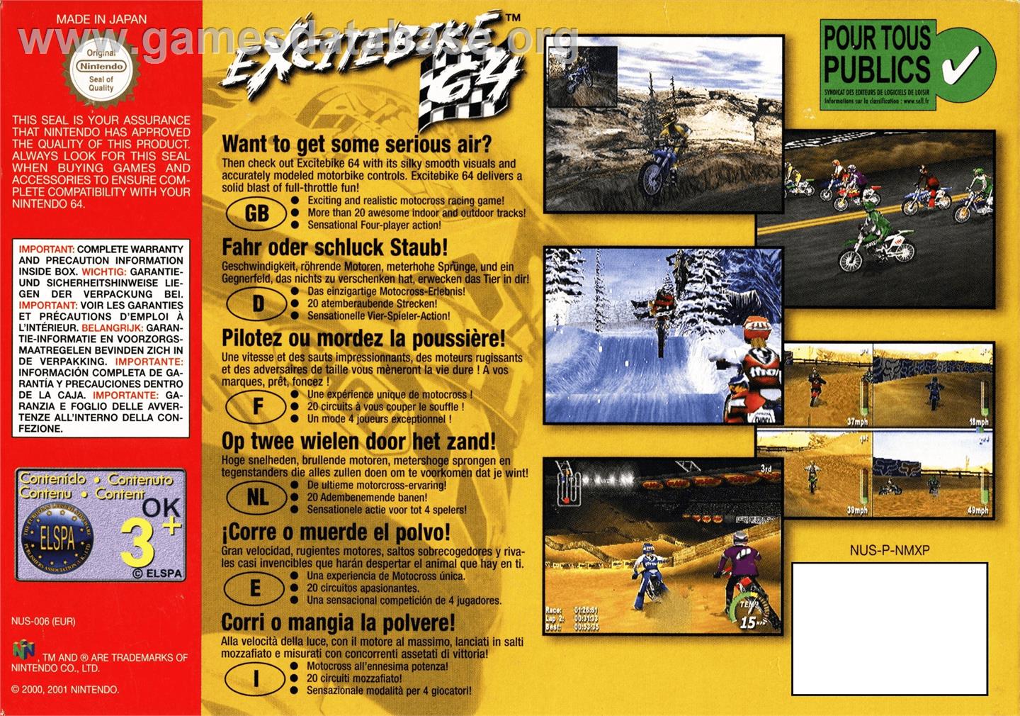 Excite Bike 64 - Nintendo N64 - Artwork - Box Back