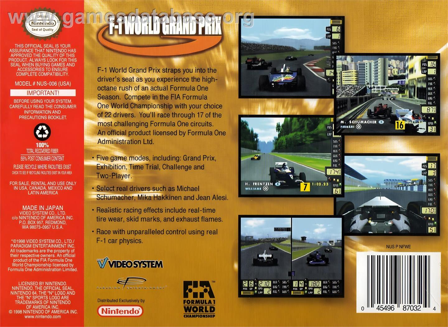 F-1 World Grand Prix - Nintendo N64 - Artwork - Box Back