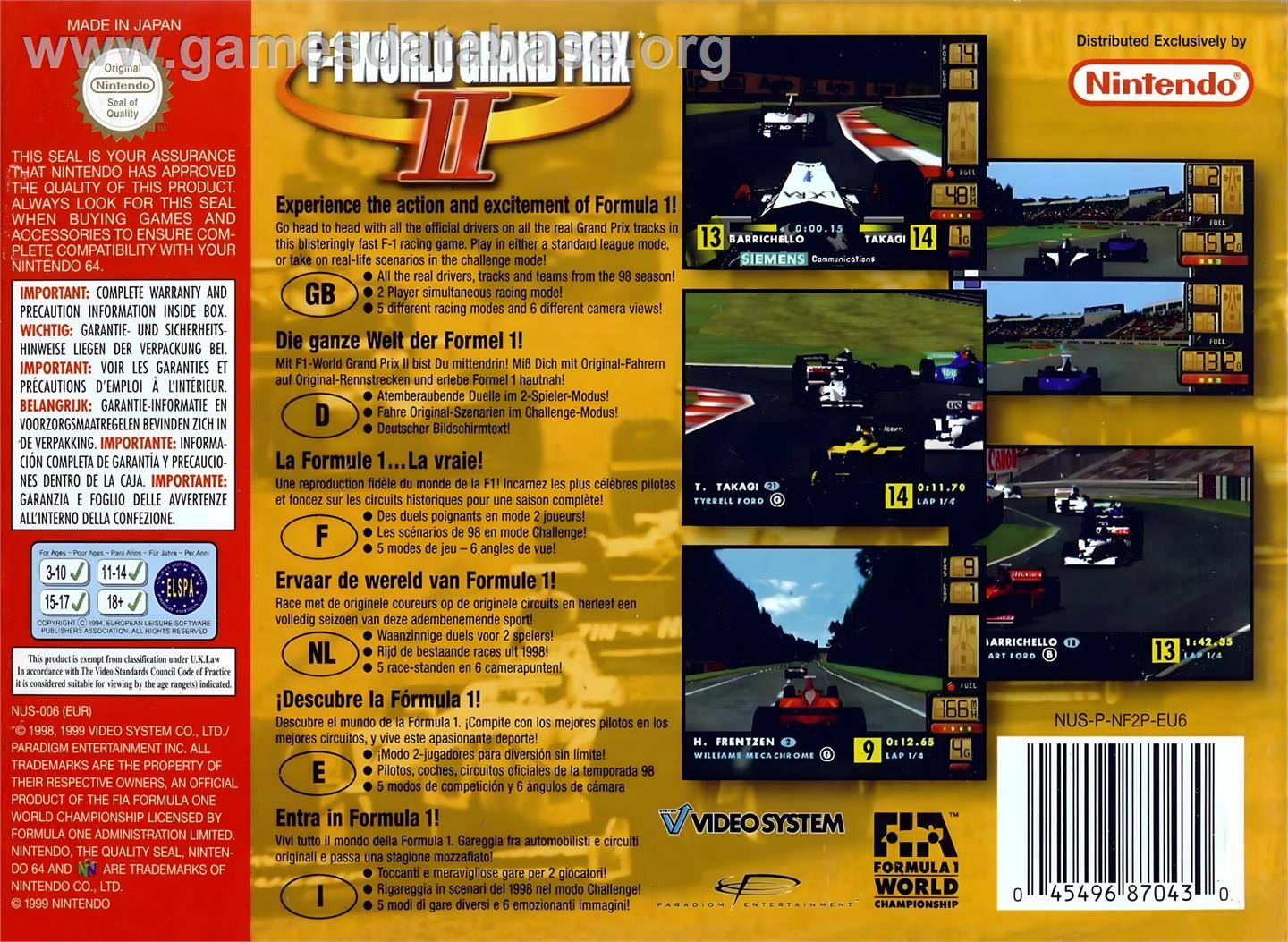 F-1 World Grand Prix 2 - Nintendo N64 - Artwork - Box Back