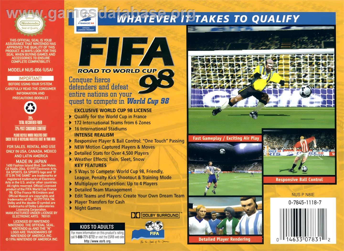 FIFA - Road To World Cup 98 - Nintendo N64 - Artwork - Box Back