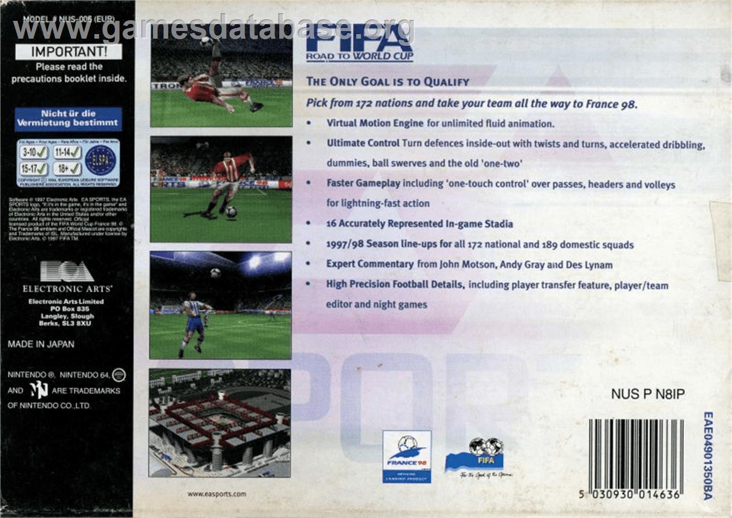 FIFA 98: Road to World Cup - Nintendo N64 - Artwork - Box Back