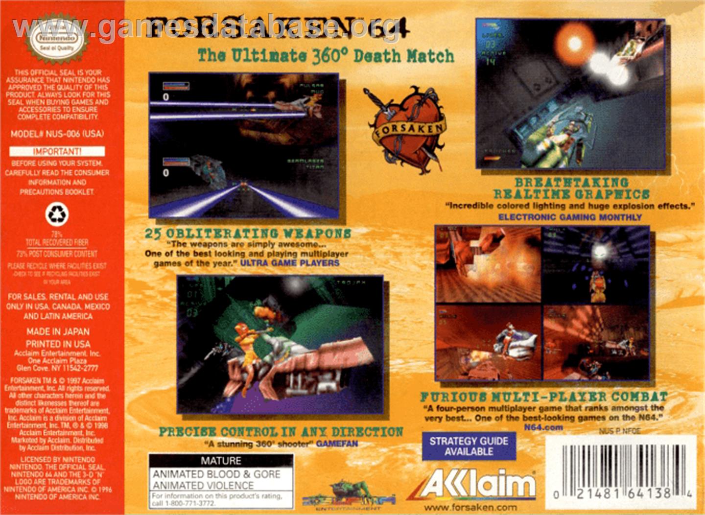 Forsaken 64 - Nintendo N64 - Artwork - Box Back