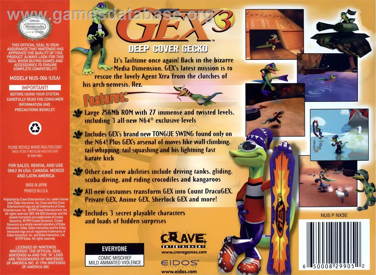 Gex 3 - Deep Cover Gecko - Nintendo N64 - Artwork - Box Back