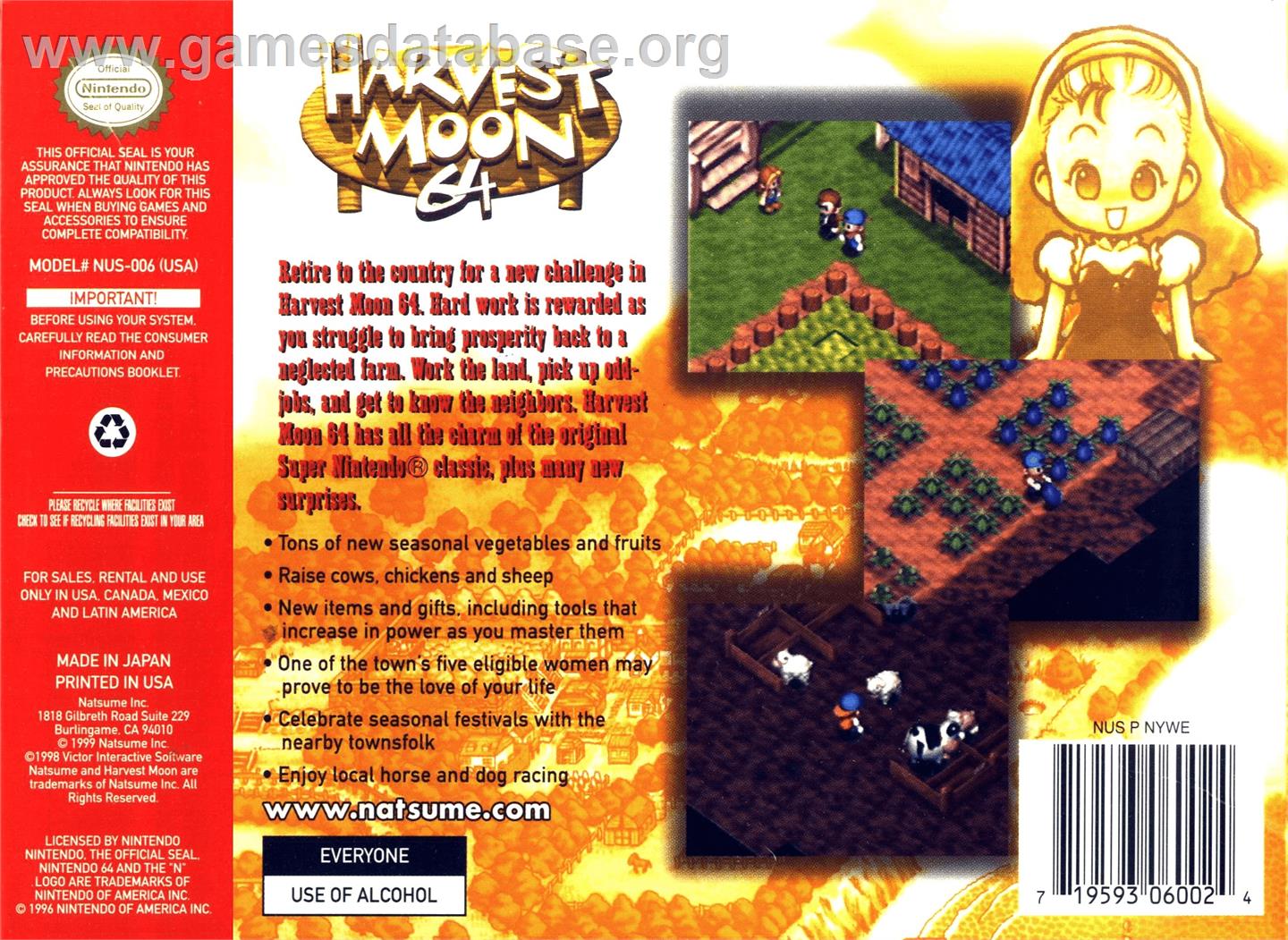 Harvest Moon 64 - Nintendo N64 - Artwork - Box Back