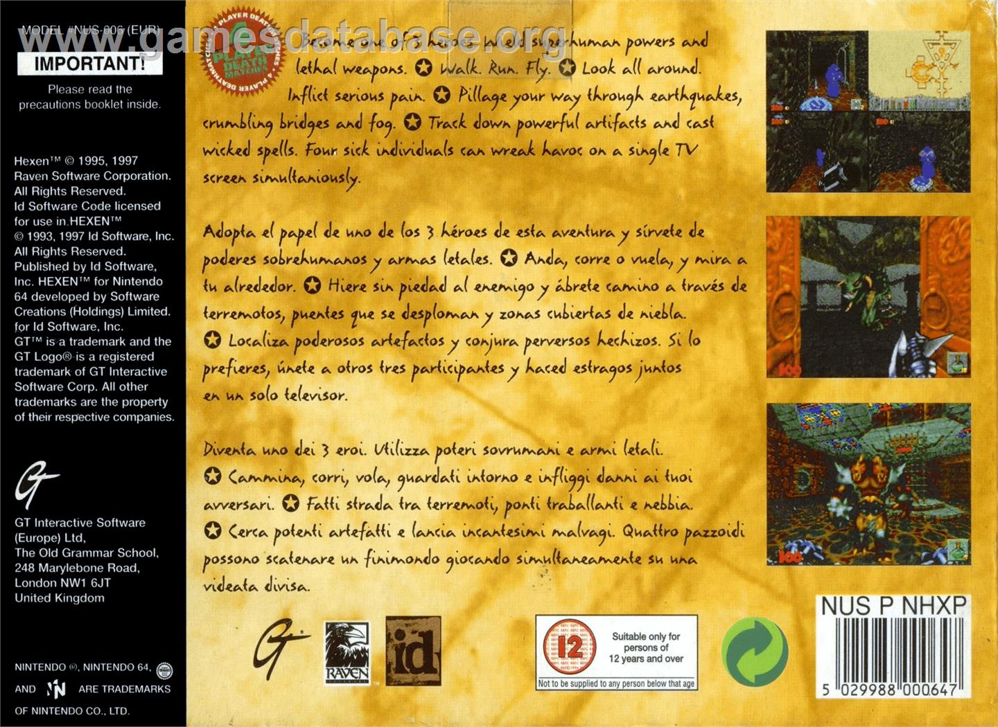 Hexen - Nintendo N64 - Artwork - Box Back