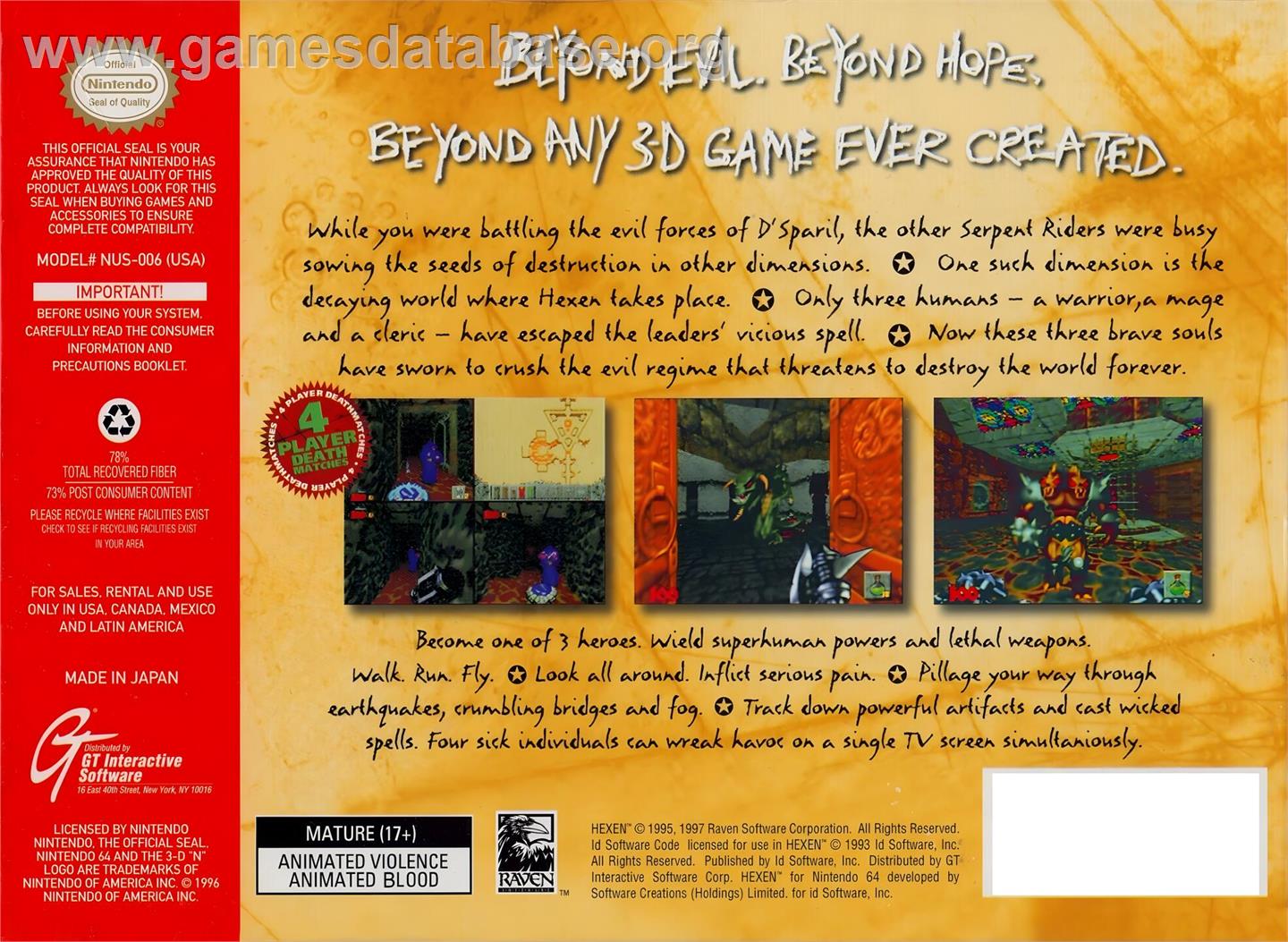 Hexen - Nintendo N64 - Artwork - Box Back