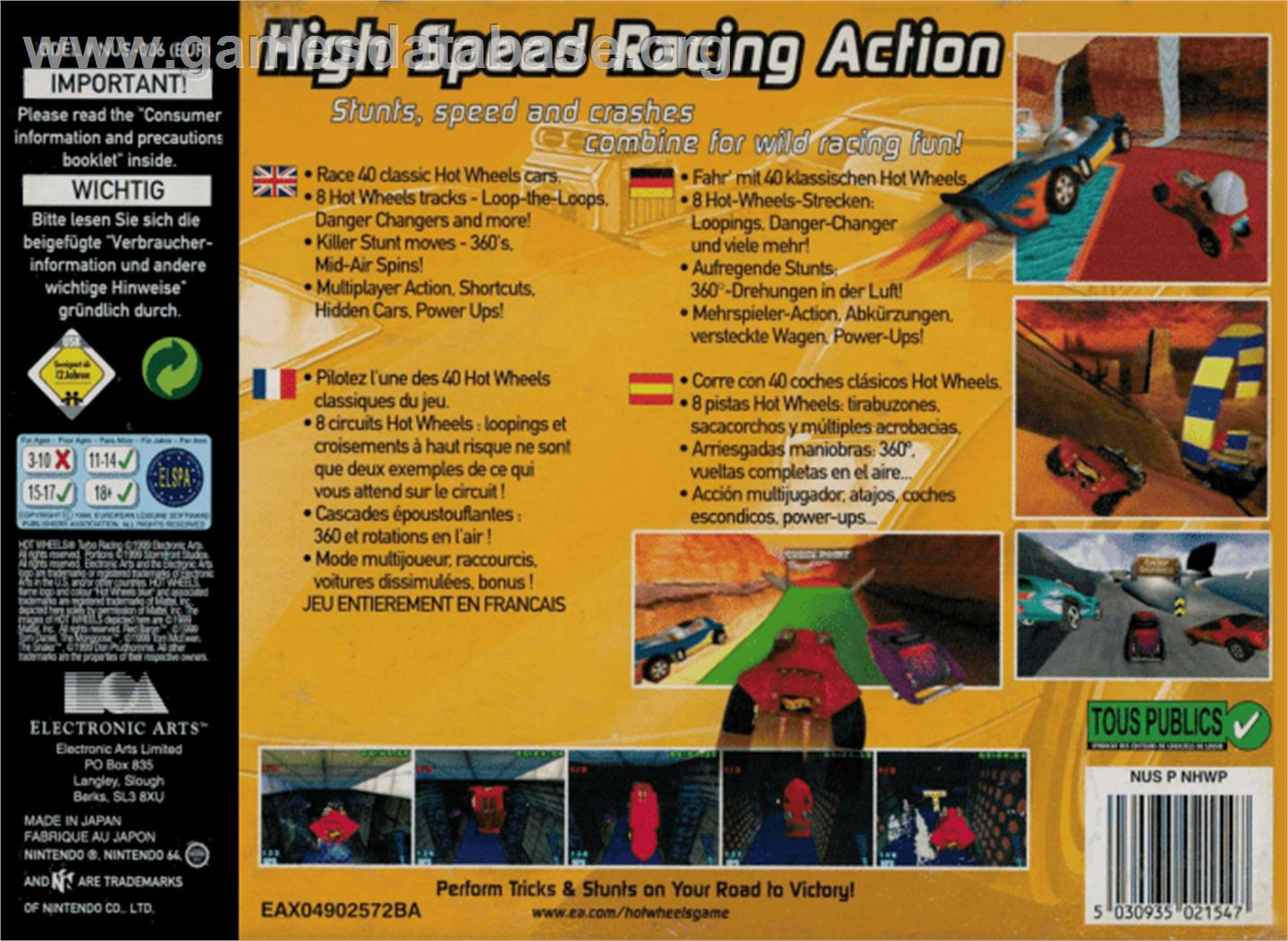 Hot Wheels: Turbo Racing - Nintendo N64 - Artwork - Box Back