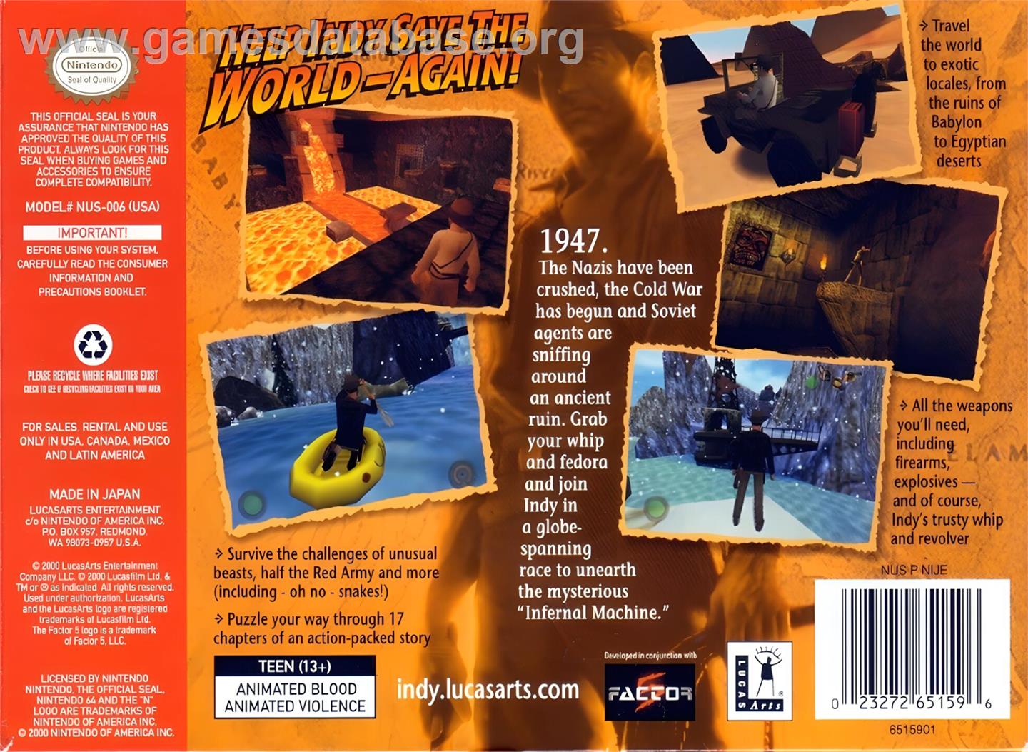 Indiana Jones And The Infernal Machine - Nintendo N64 - Artwork - Box Back