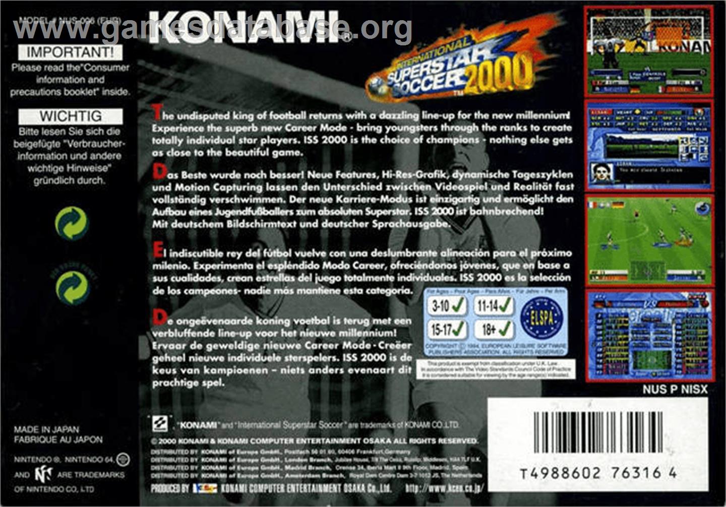 International Superstar Soccer 2000 - Nintendo N64 - Artwork - Box Back
