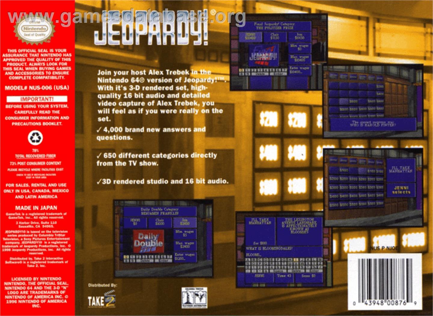 Jeopardy - Nintendo N64 - Artwork - Box Back