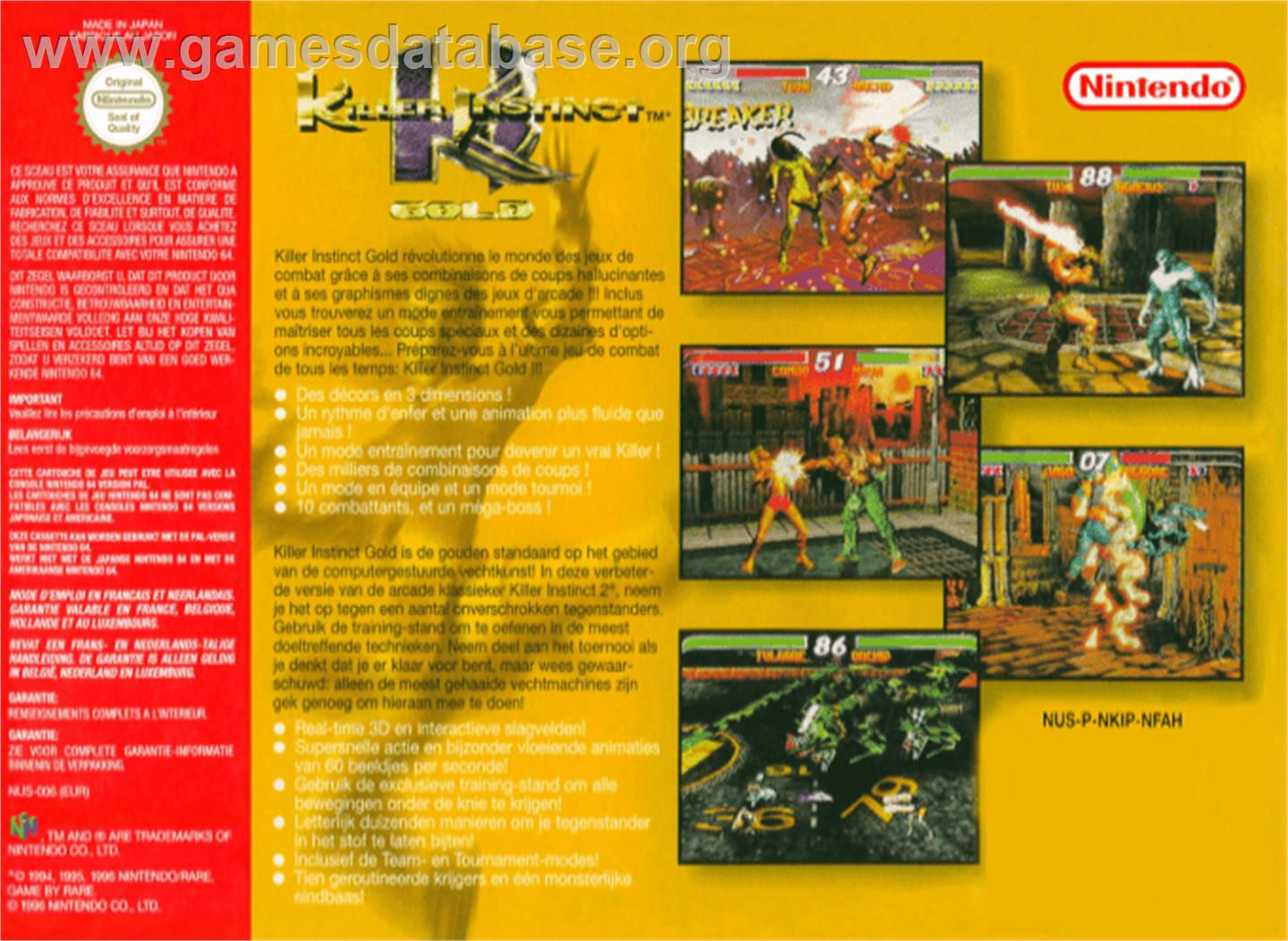 Killer Instinct Gold - Nintendo N64 - Artwork - Box Back