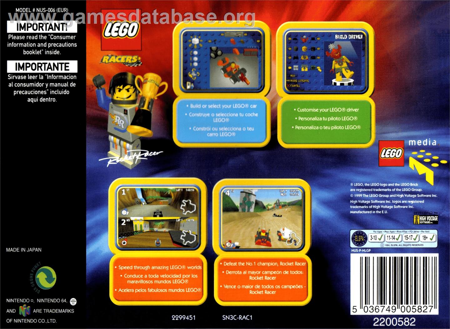 LEGO Racers - Nintendo N64 - Artwork - Box Back