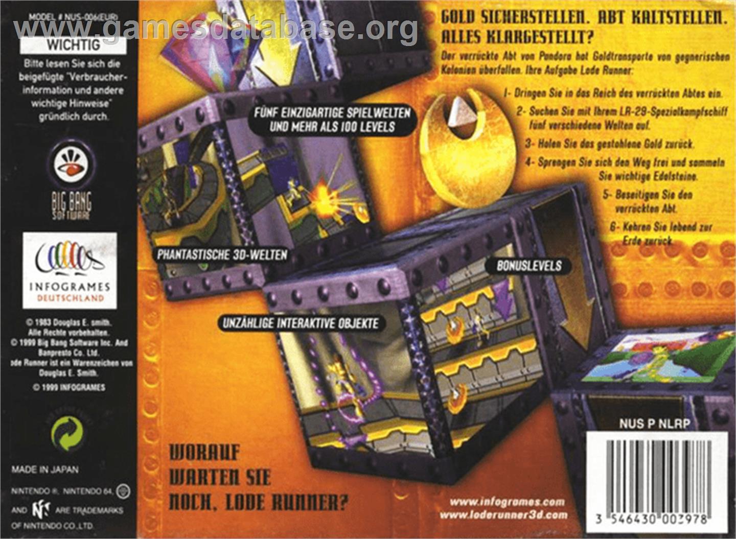 Lode Runner 3D - Nintendo N64 - Artwork - Box Back