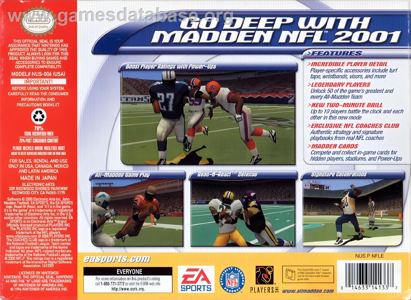 Madden Nfl 2001 - Nintendo N64 - Artwork - Box Back
