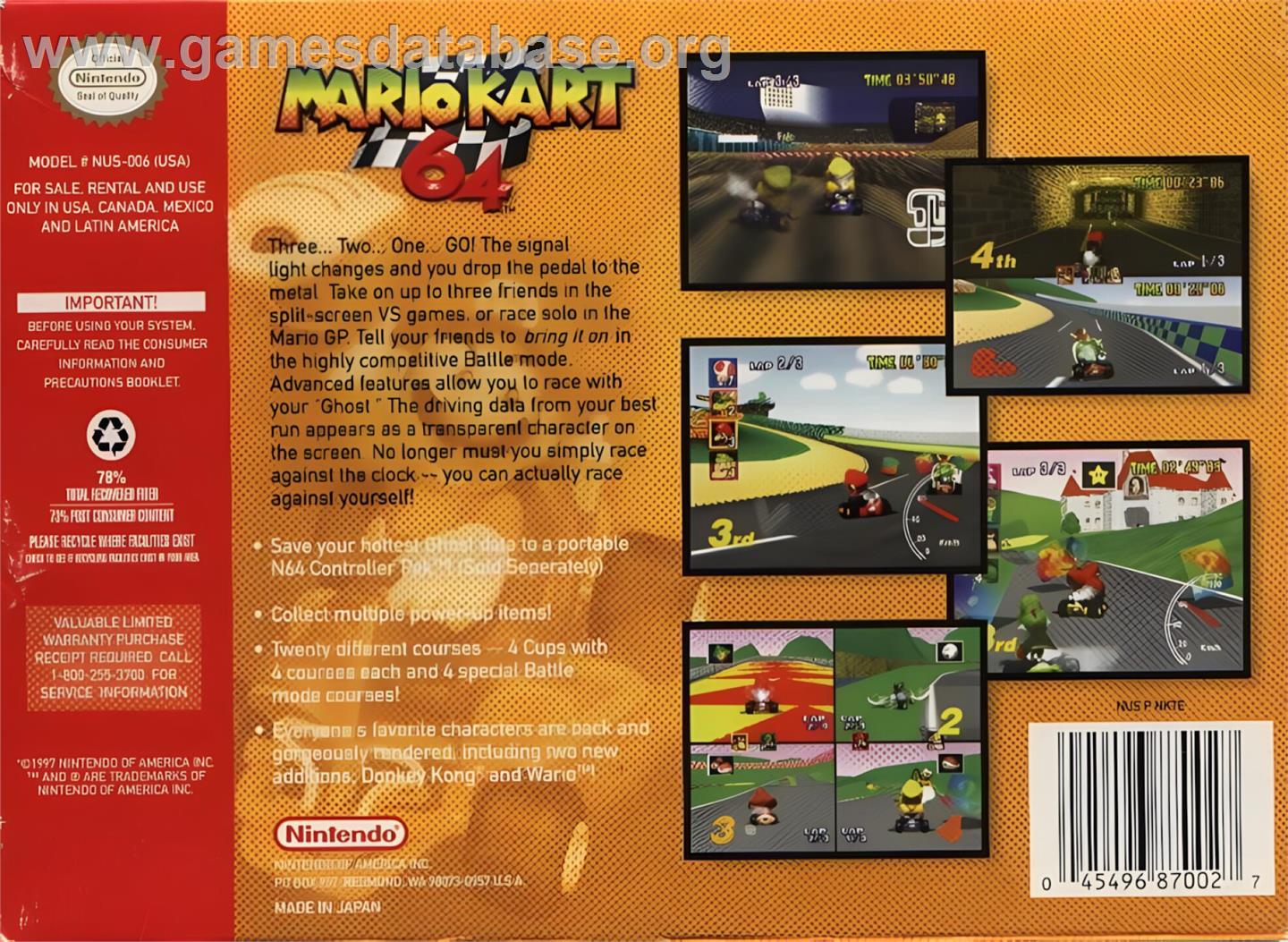 Mario Kart 64 - Nintendo N64 - Artwork - Box Back