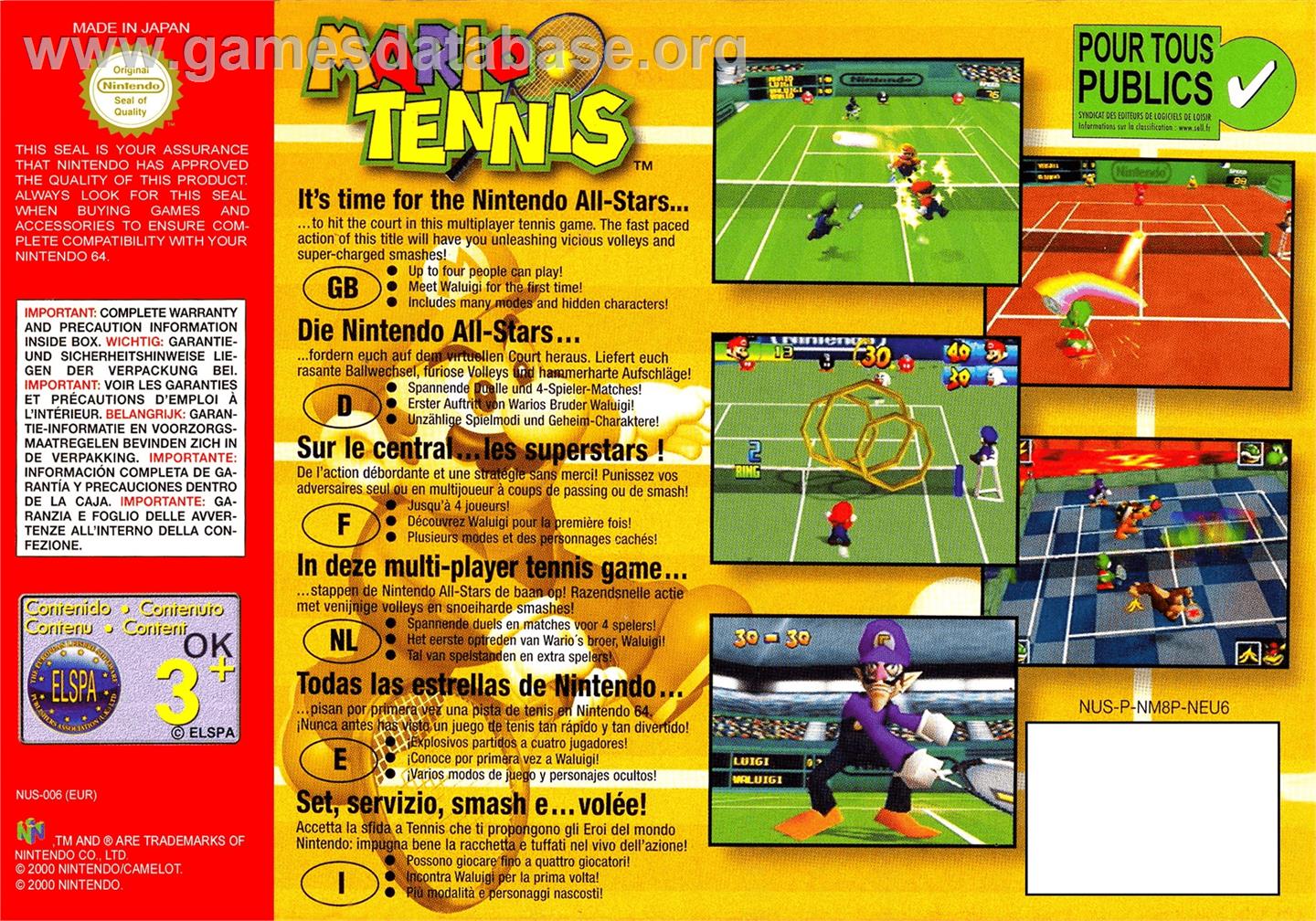 Mario Tennis - Nintendo N64 - Artwork - Box Back