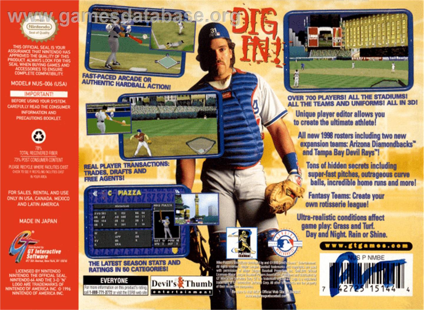 Mike Piazza's StrikeZone - Nintendo N64 - Artwork - Box Back
