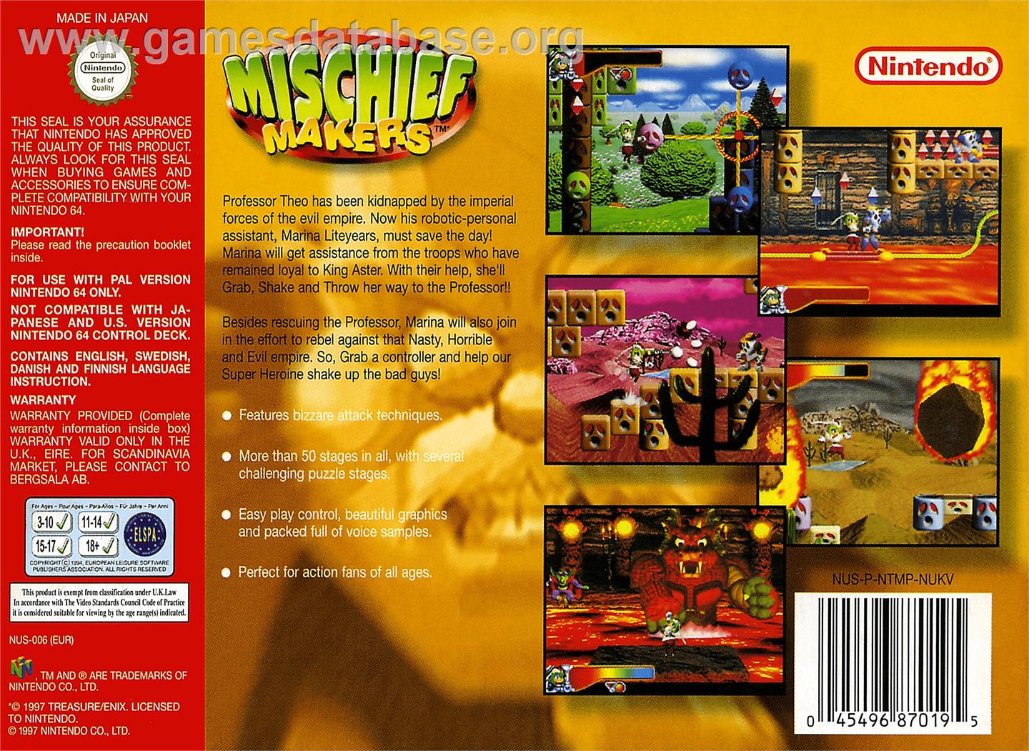 Mischief Makers - Nintendo N64 - Artwork - Box Back