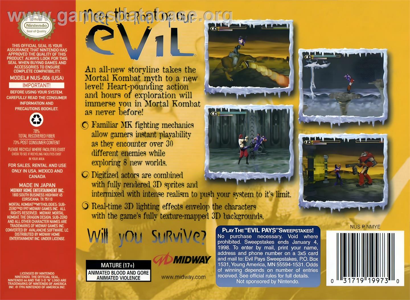 Mortal Kombat Mythologies - Sub-zero - Nintendo N64 - Artwork - Box Back