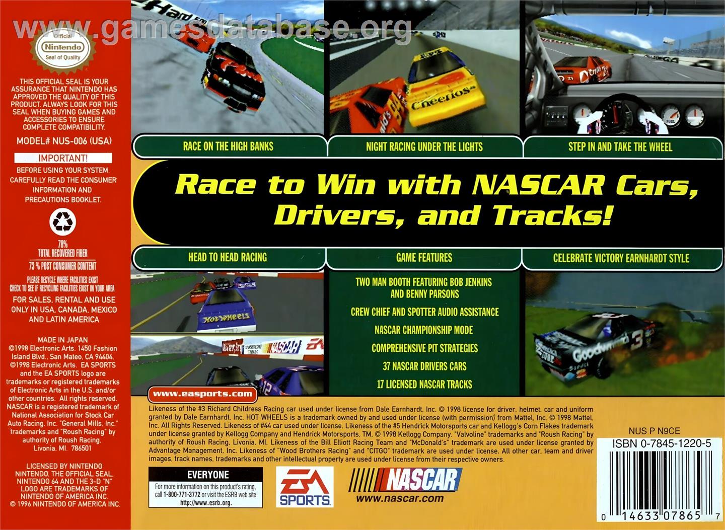 NASCAR 99 - Nintendo N64 - Artwork - Box Back