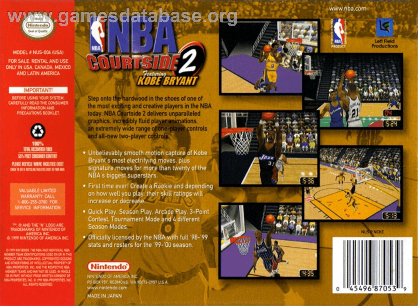NBA Courtside 2: Featuring Kobe Bryant - Nintendo N64 - Artwork - Box Back