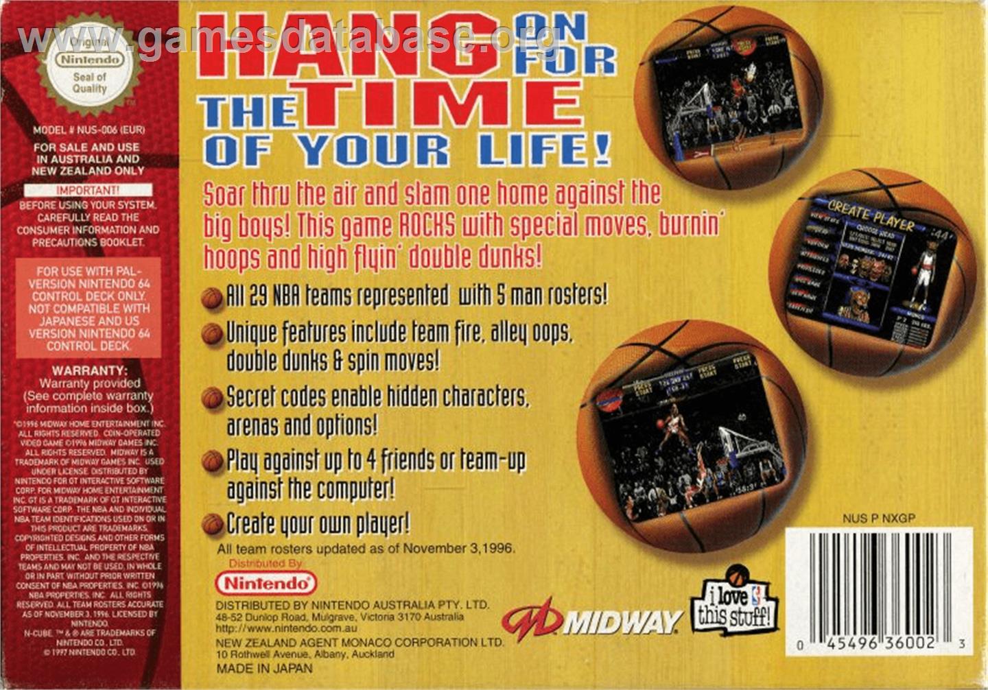 NBA Hang Time - Nintendo N64 - Artwork - Box Back