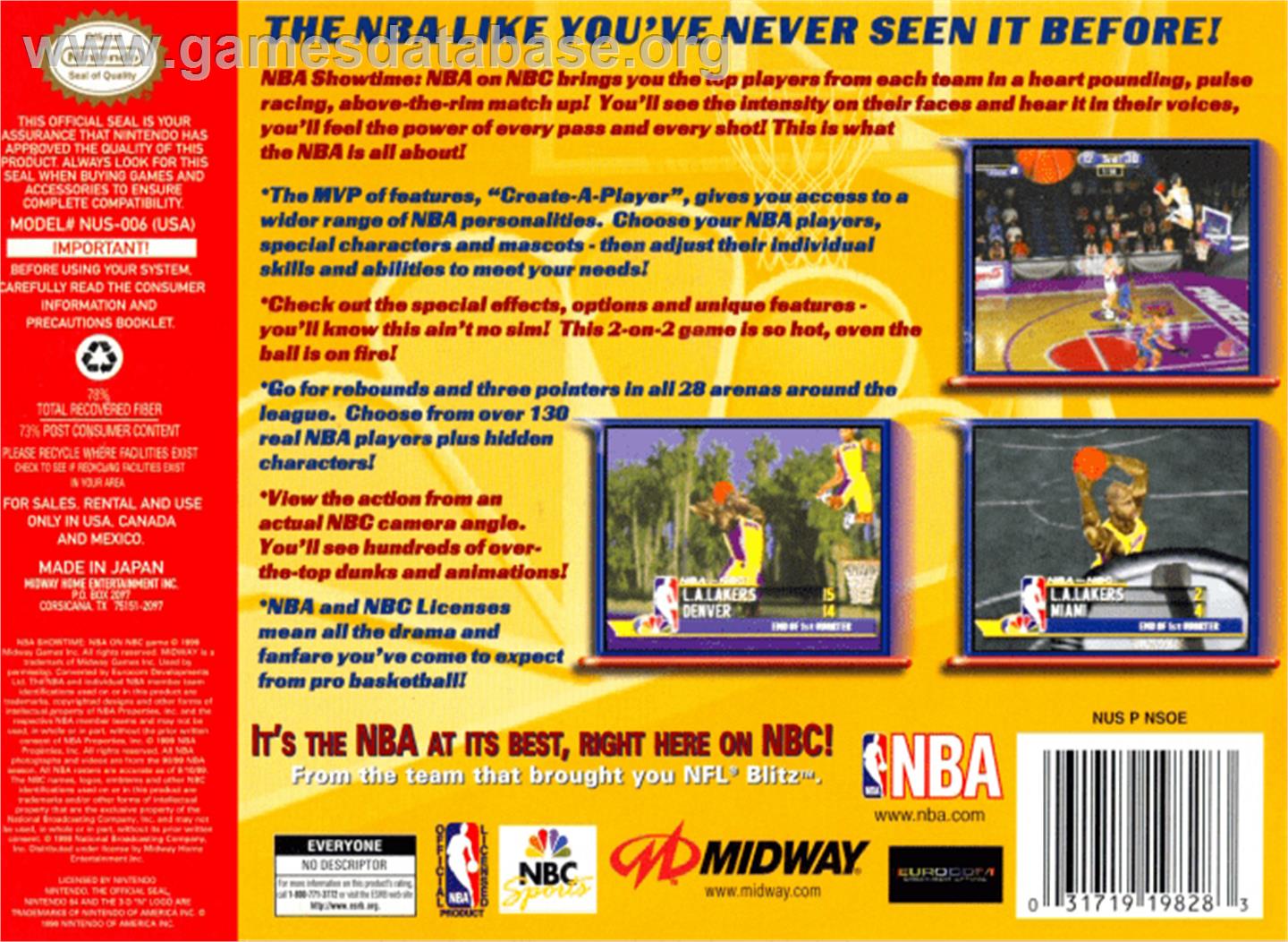 NBA Showtime: NBA on NBC - Nintendo N64 - Artwork - Box Back