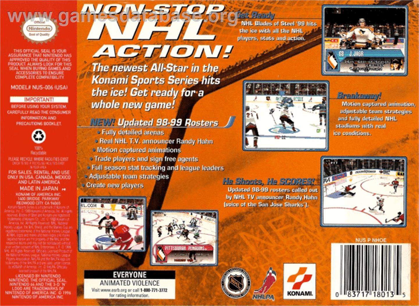 NHL Blades of Steel '99 - Nintendo N64 - Artwork - Box Back