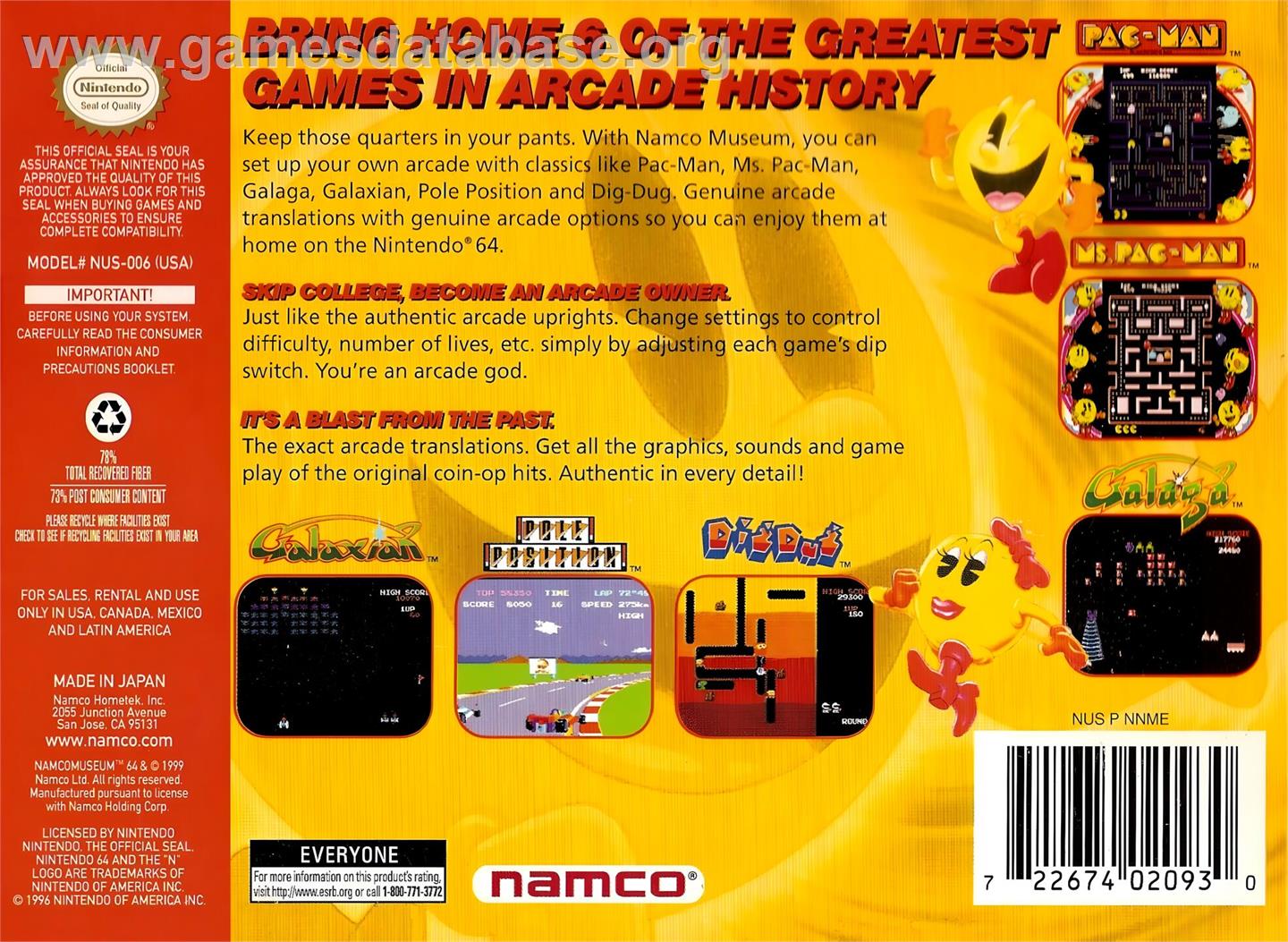 Namco Museum 64 - Nintendo N64 - Artwork - Box Back