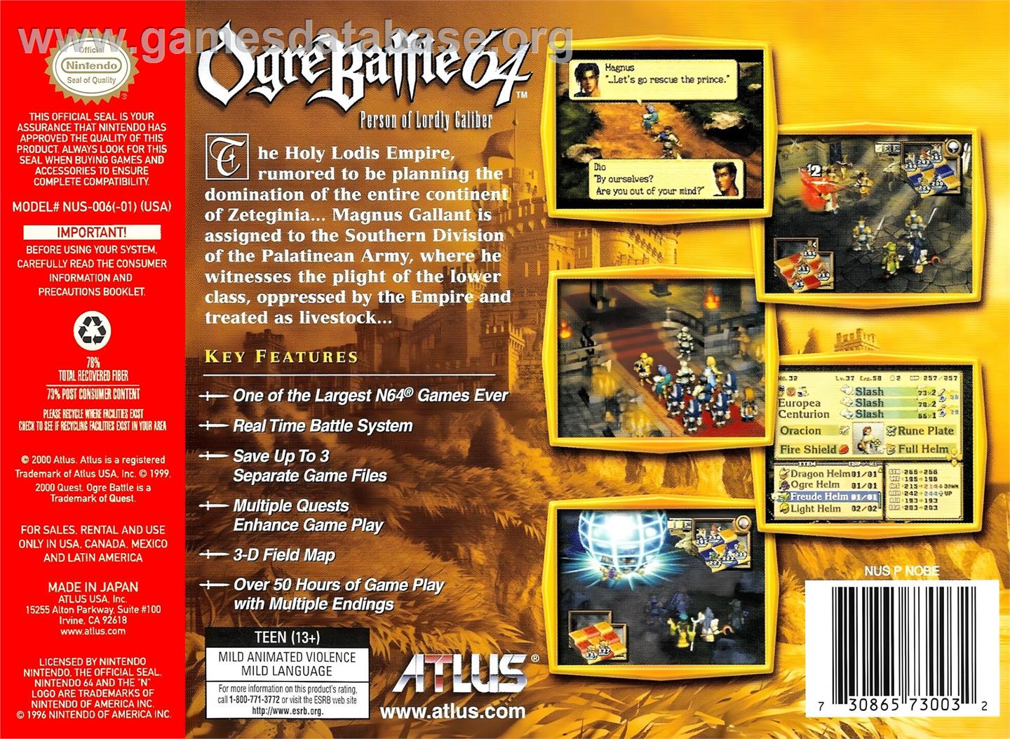 Ogre Battle 64 - Person Of Lordly Caliber - Nintendo N64 - Artwork - Box Back