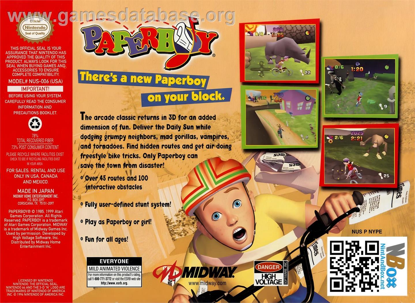 Paperboy - Nintendo N64 - Artwork - Box Back