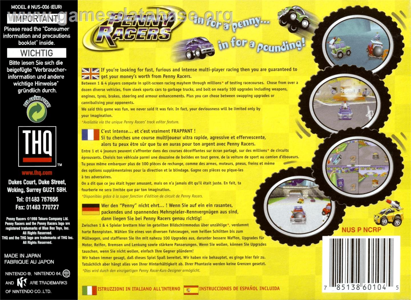 Penny Racers - Nintendo N64 - Artwork - Box Back