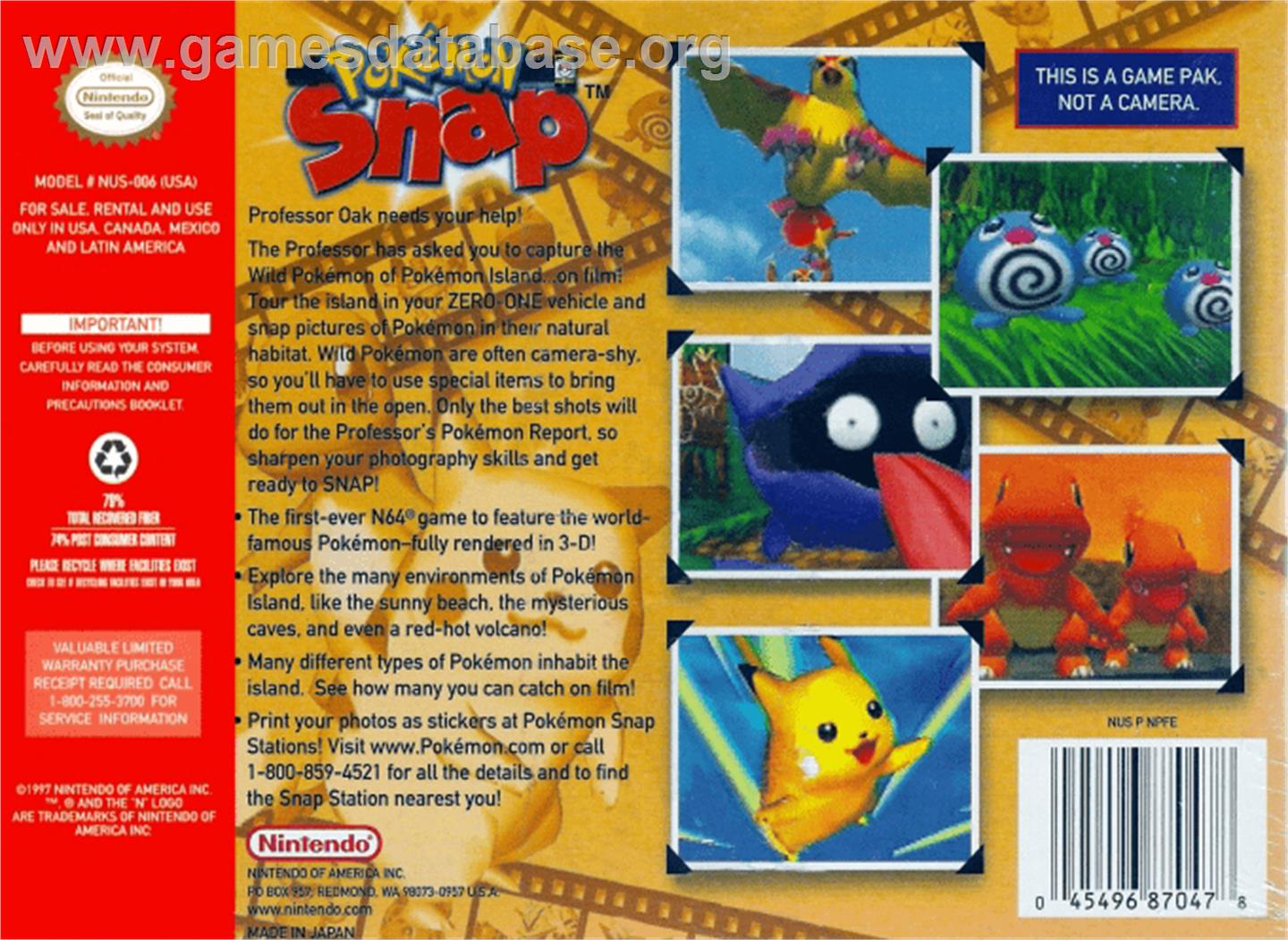Pokemon Snap - Nintendo N64 - Artwork - Box Back