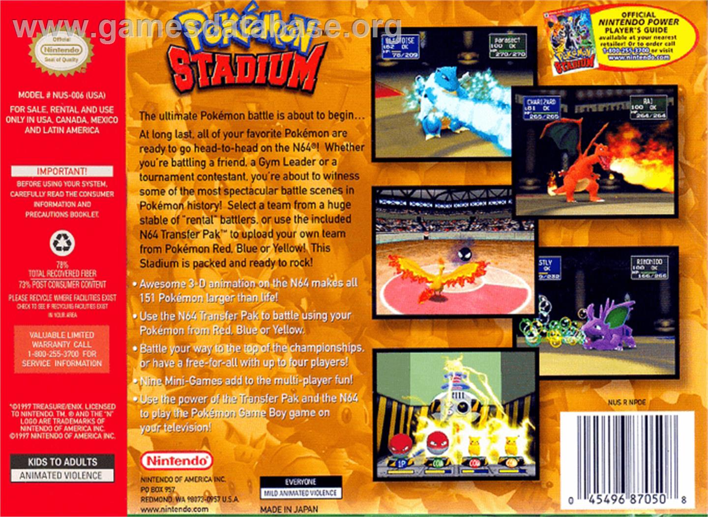 Pokemon Stadium - Nintendo N64 - Artwork - Box Back