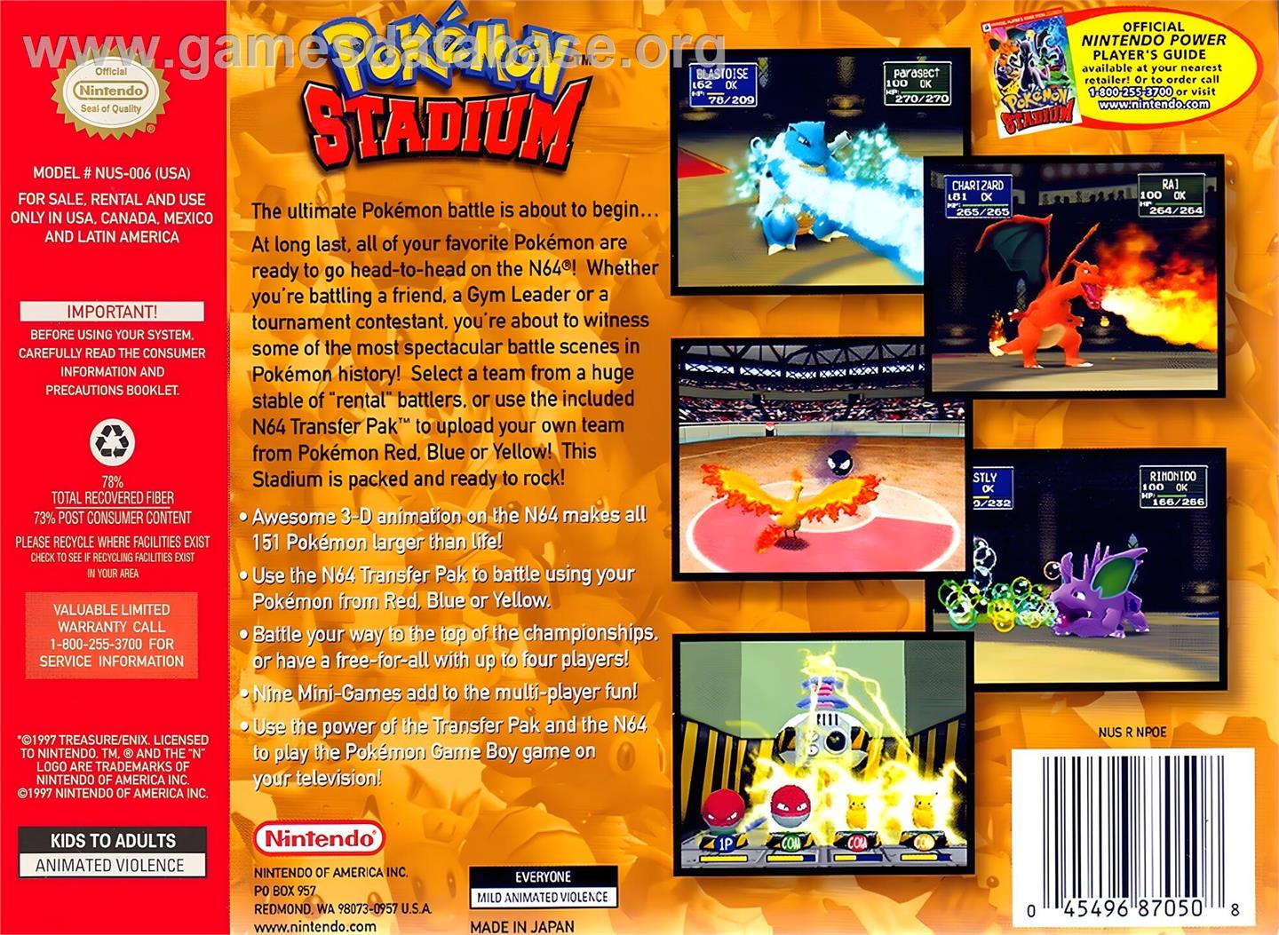 Pokémon Stadium - Nintendo N64 - Artwork - Box Back
