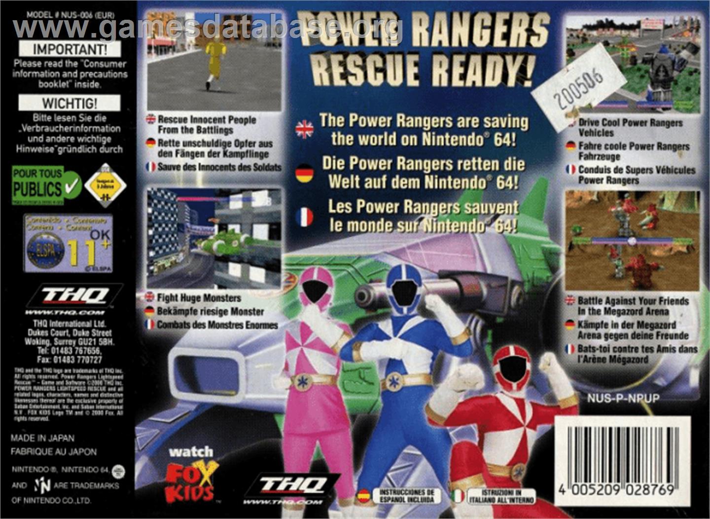 Power Rangers: Lightspeed Rescue - Nintendo N64 - Artwork - Box Back