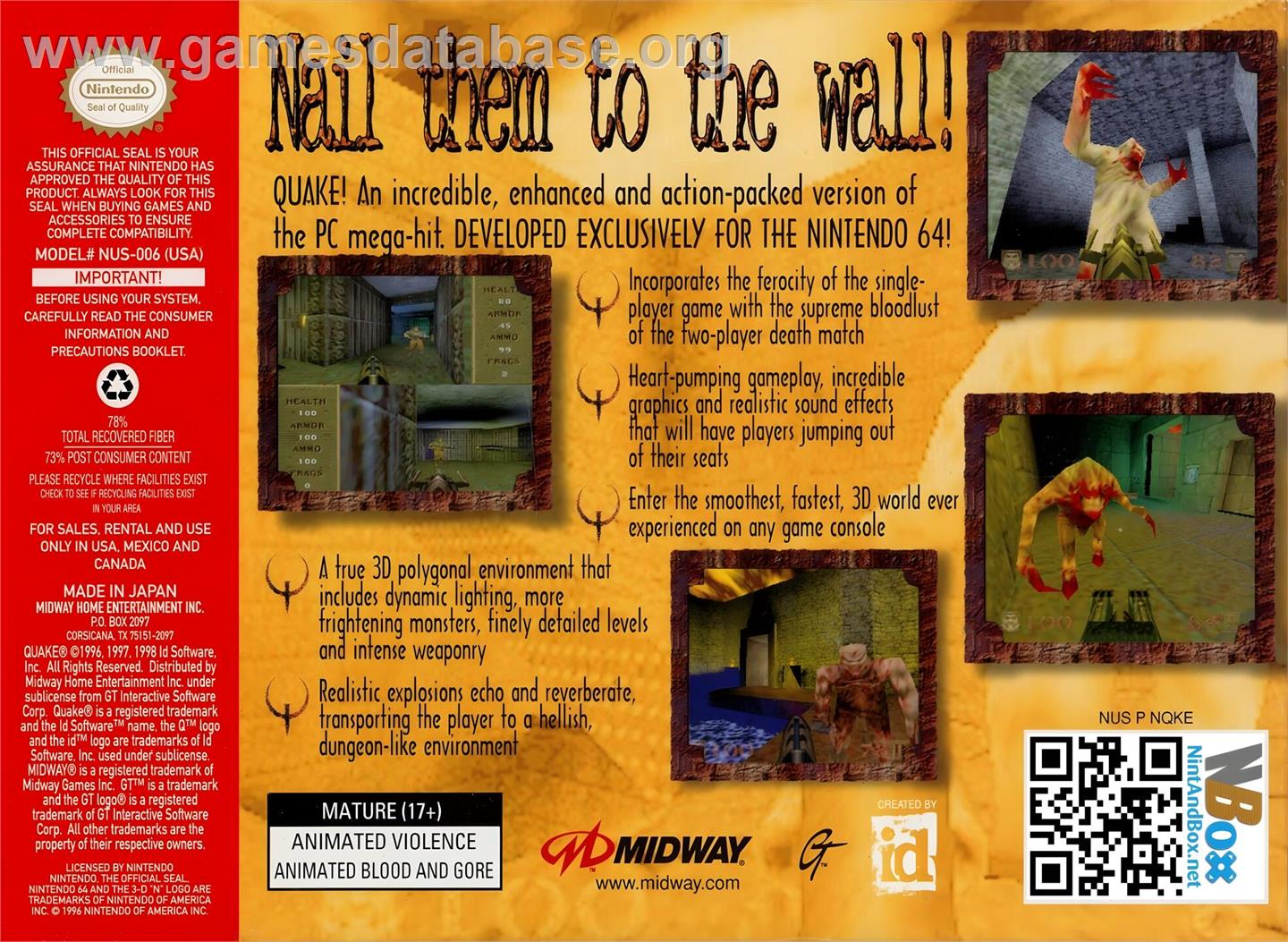 Quake - Nintendo N64 - Artwork - Box Back