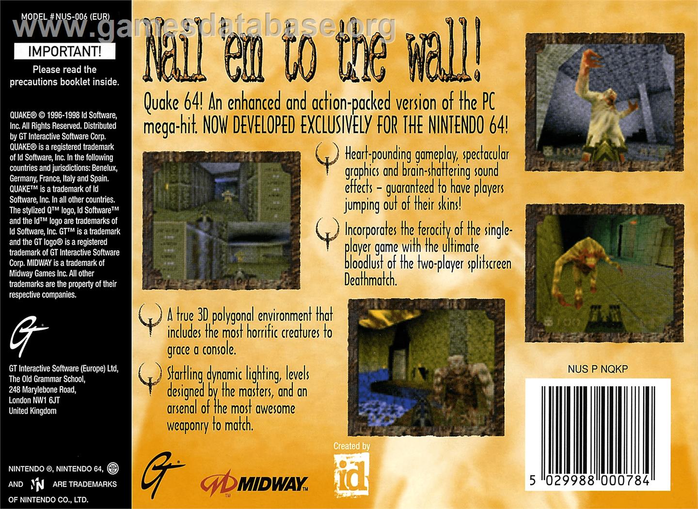 Quake - Nintendo N64 - Artwork - Box Back