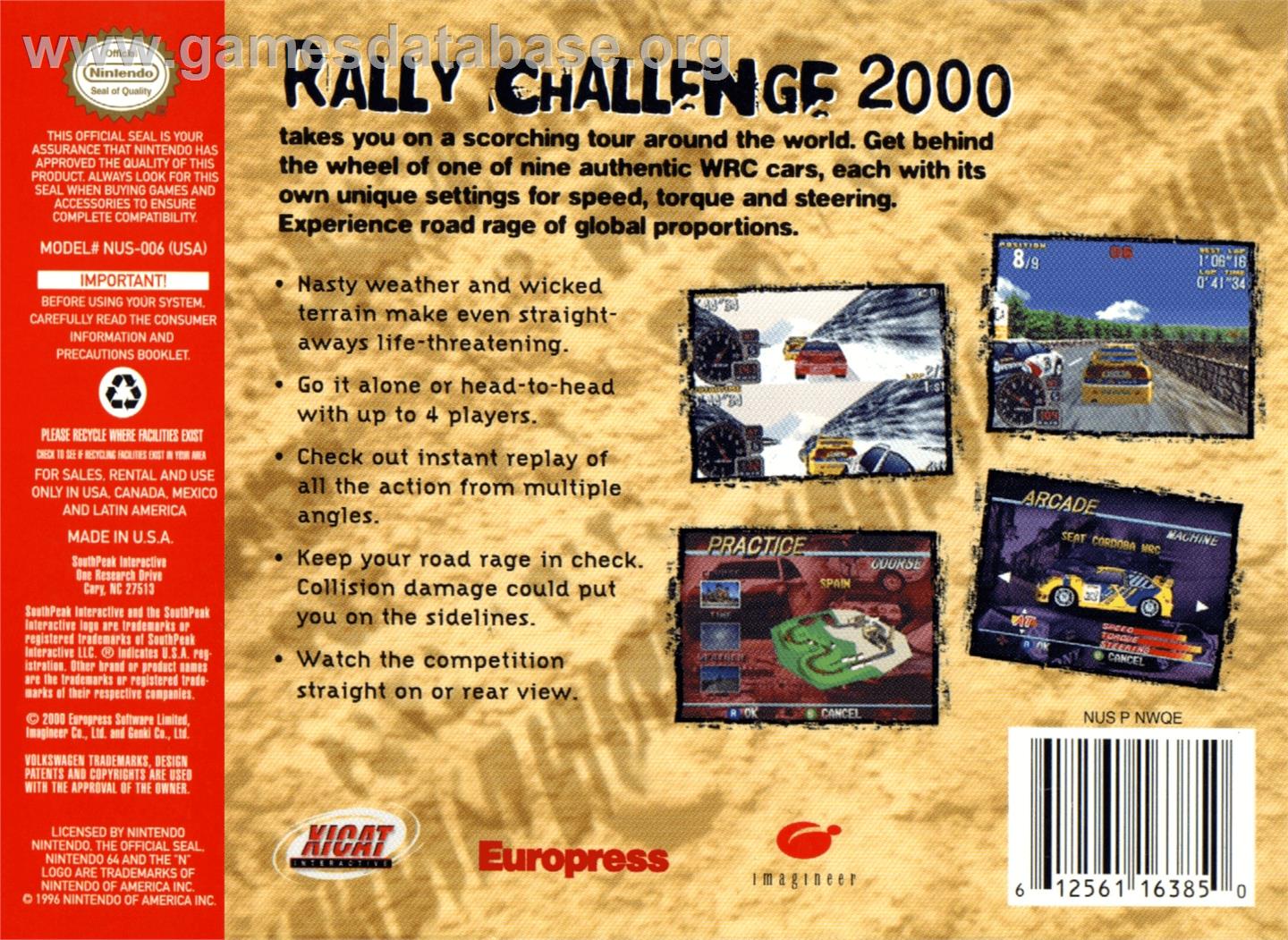 Rally Challenge 2000 - Nintendo N64 - Artwork - Box Back