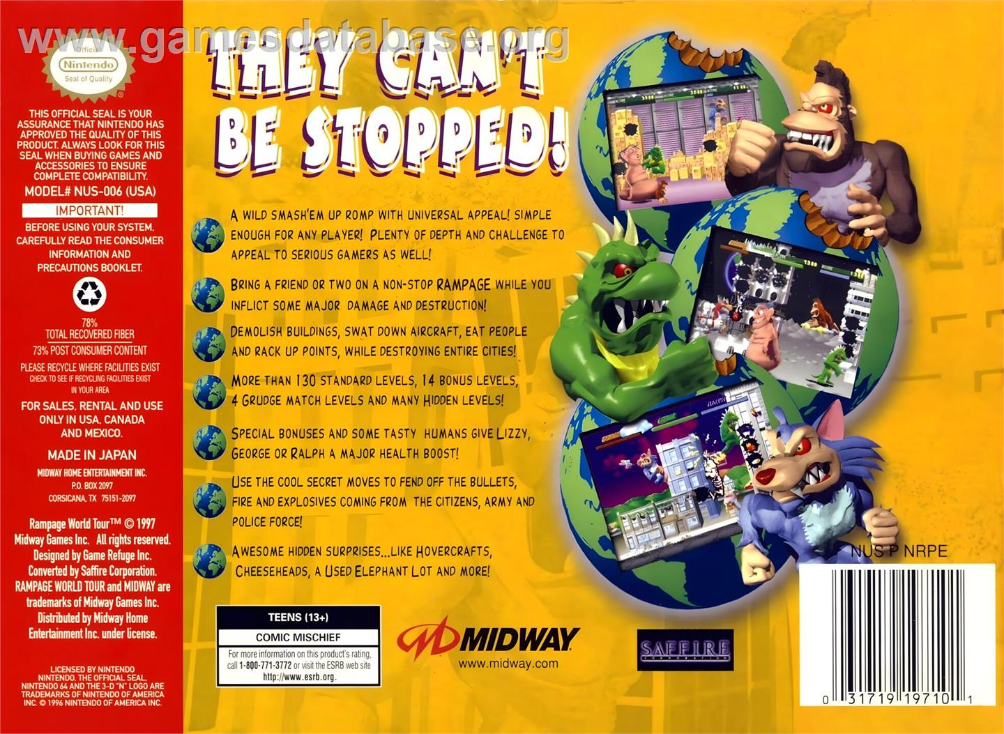Rampage - World Tour - Nintendo N64 - Artwork - Box Back