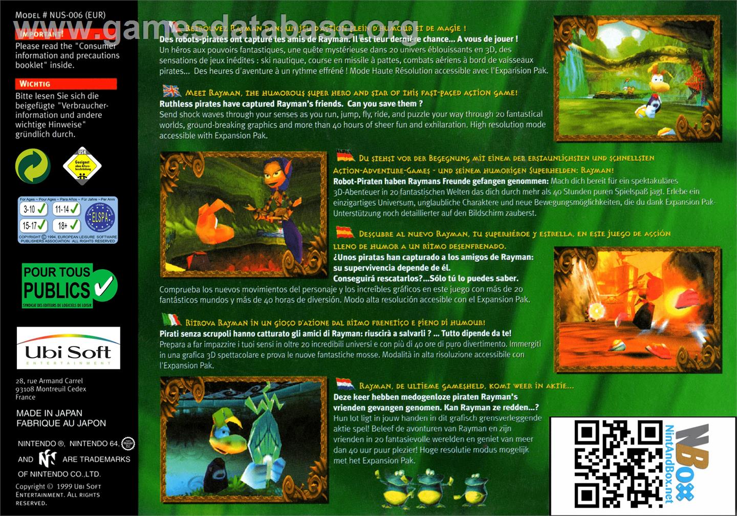 Rayman 2: The Great Escape - Nintendo N64 - Artwork - Box Back