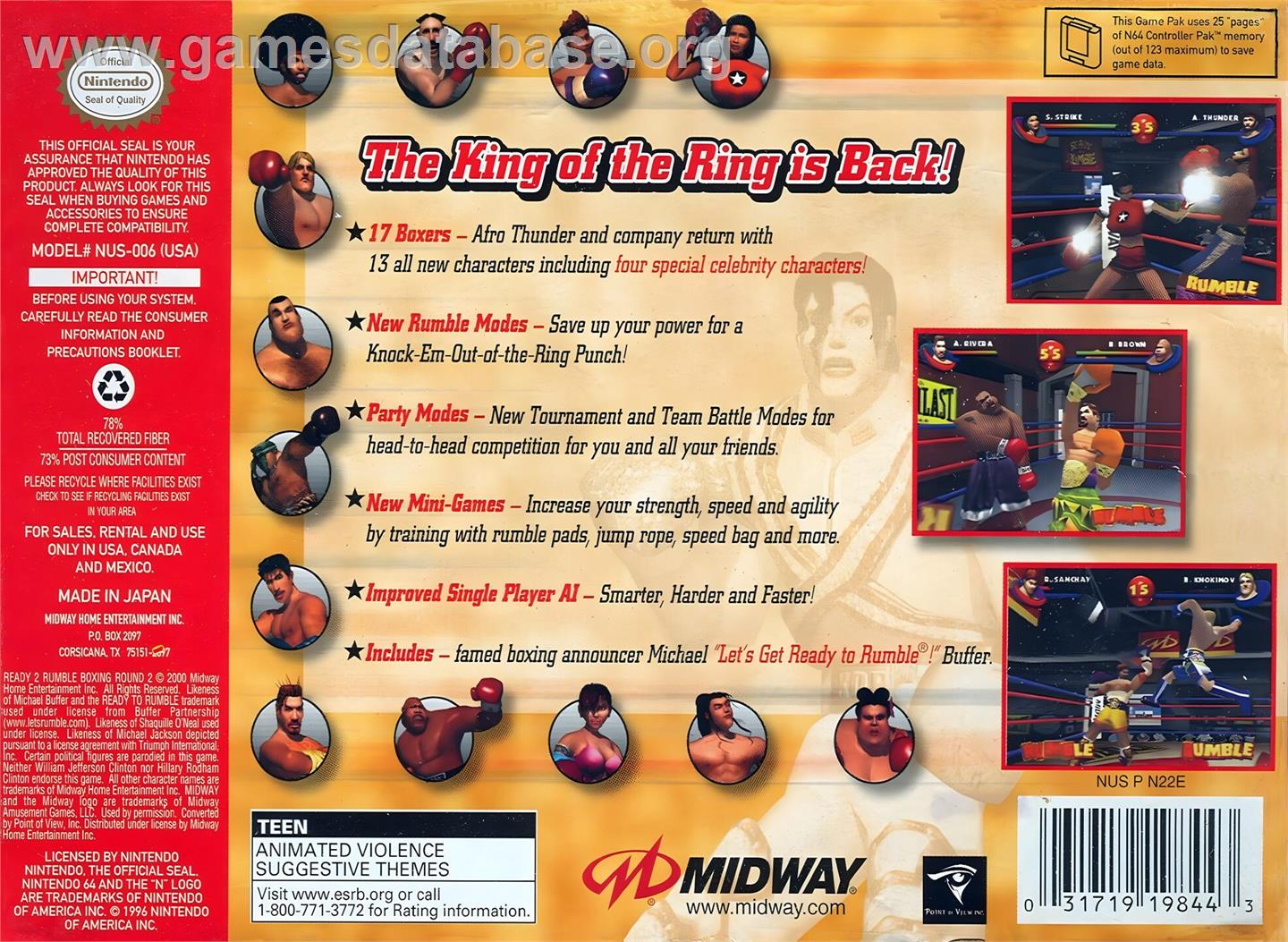Ready 2 Rumble Boxing - Round 2 - Nintendo N64 - Artwork - Box Back