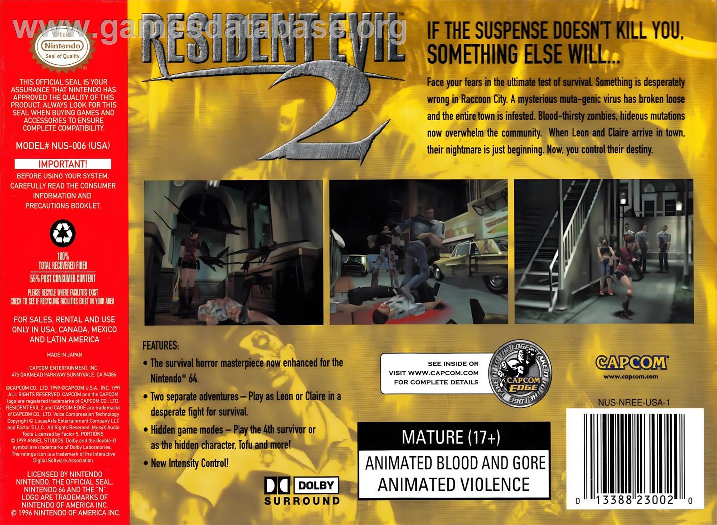 Resident Evil 2 - Nintendo N64 - Artwork - Box Back