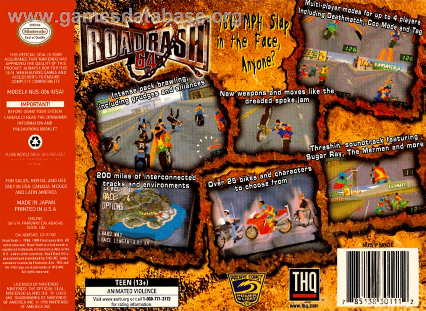 Road Rash 64 - Nintendo N64 - Artwork - Box Back
