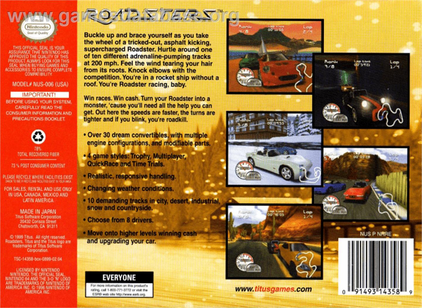 Roadsters: Trophy - Nintendo N64 - Artwork - Box Back