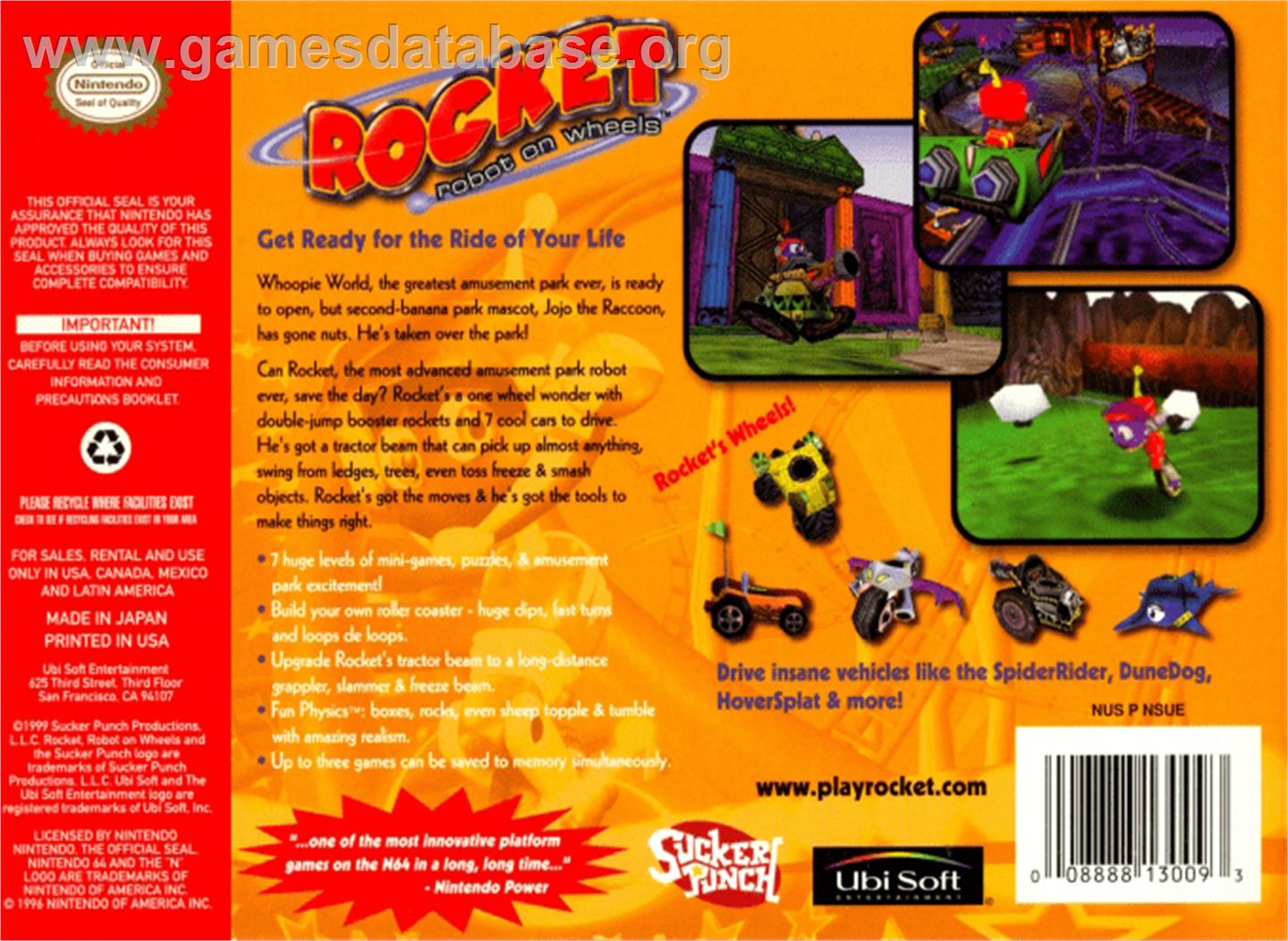 Rocket: Robot on Wheels - Nintendo N64 - Artwork - Box Back