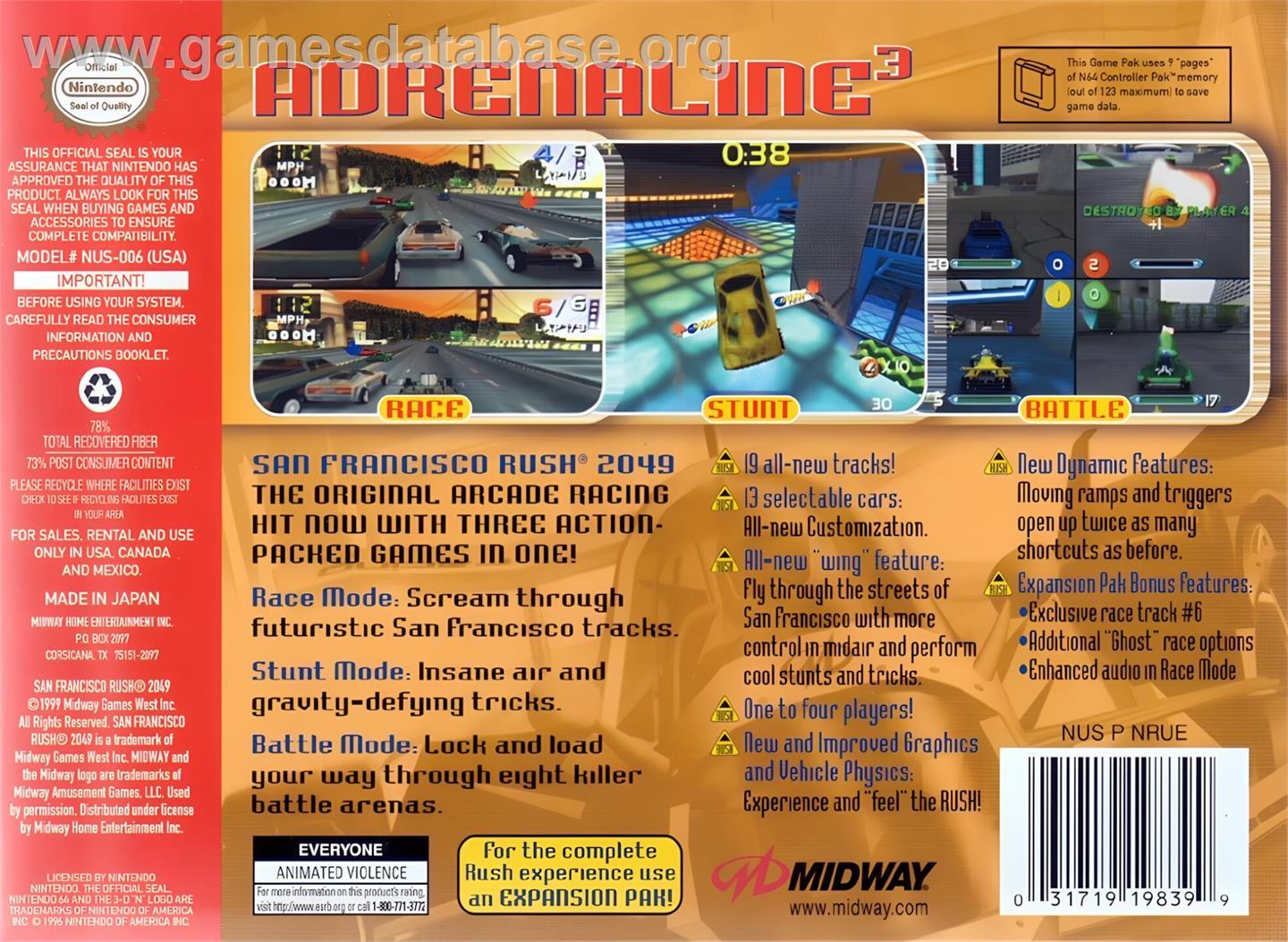 San Francisco Rush 2049 - Nintendo N64 - Artwork - Box Back