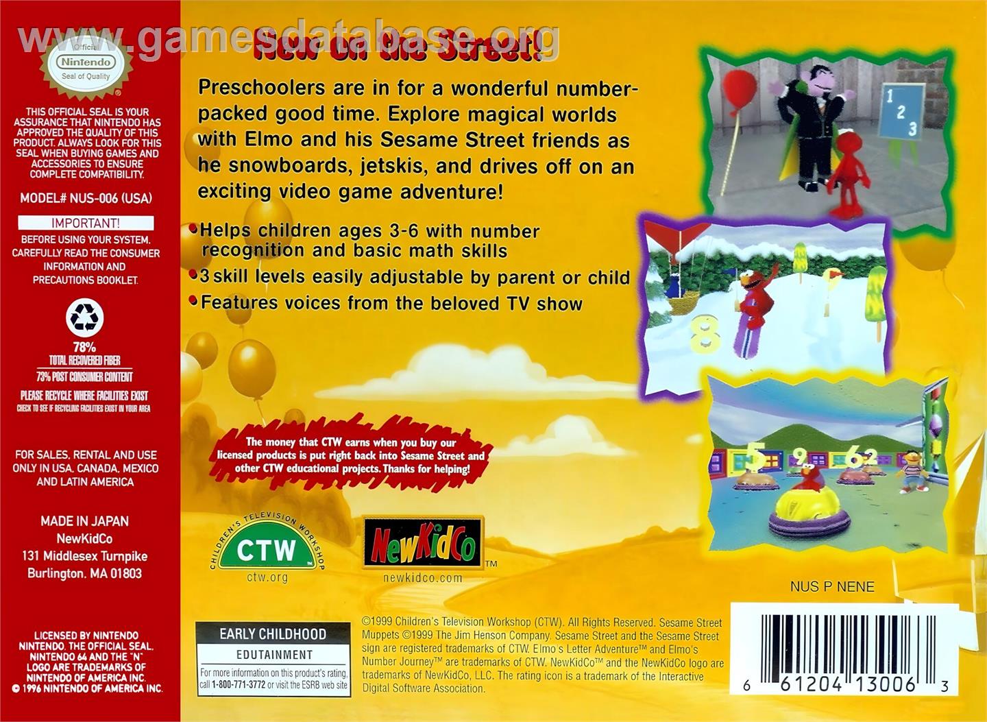 Sesame Street - Elmo's Number Journey - Nintendo N64 - Artwork - Box Back
